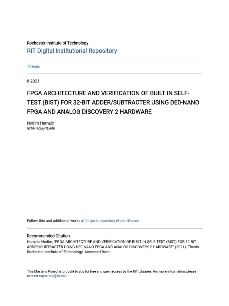 FPGA ARCHITECTURE AND VERIFICATION OF BUILT IN SELF-TEST (BIST) F | PDF ...