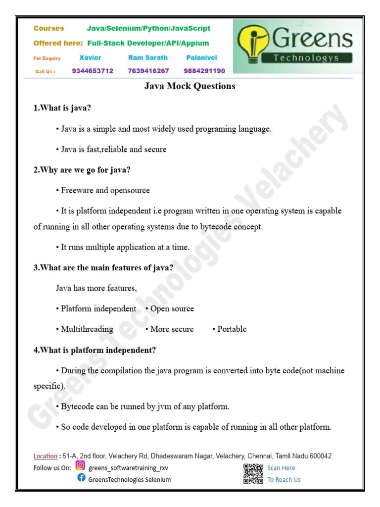 Java 100 Mock Questions-1 | PDF | Programming | Constructor (Object ...