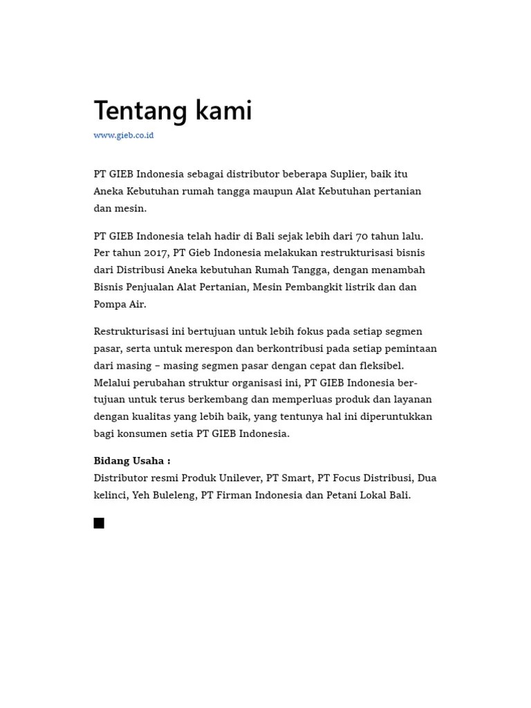 Profil Perusahaan PT Gieb | PDF | Bisnis | Pengelolaan Keuangan & Uang