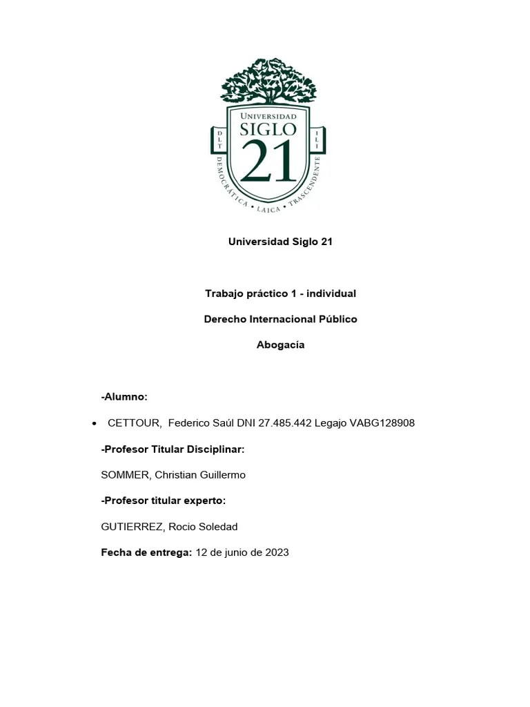 Trabajo Práctico #1 Derecho Internacional Público | PDF | Convenio Europeo De Derechos Humanos ...