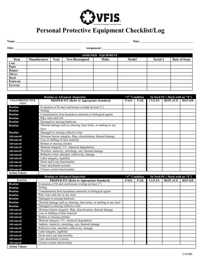 Personal Protective Equipment Checklist - Log | Download Free PDF | Personal Protective ...
