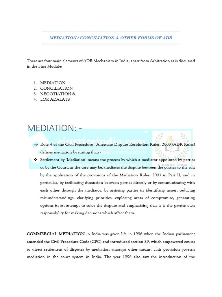 MODULE V - MEDIATION - CONCILIATION & OTHER FORMS OF ARD | PDF ...