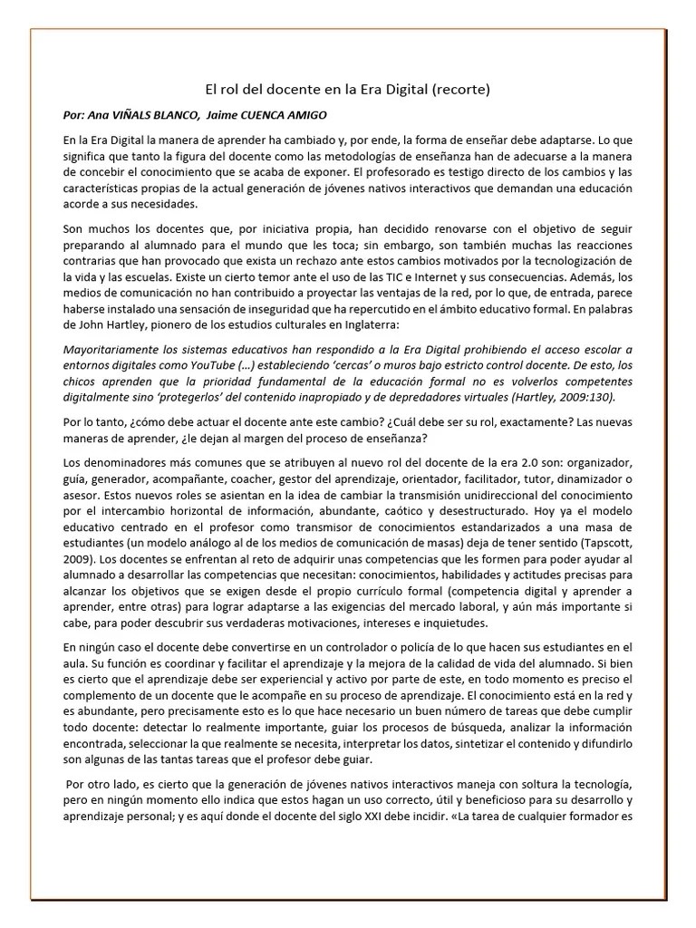 El Rol Del Docente En La Era Digital | PDF | Maestros | Aprendizaje
