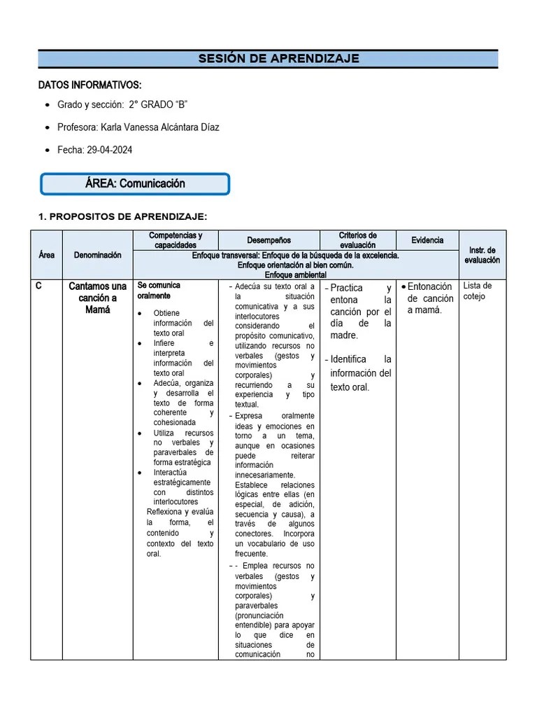SESION DE APRENDIZAJE DE COMUNICACIÓN 29-04-2024 | PDF | Comunicación ...