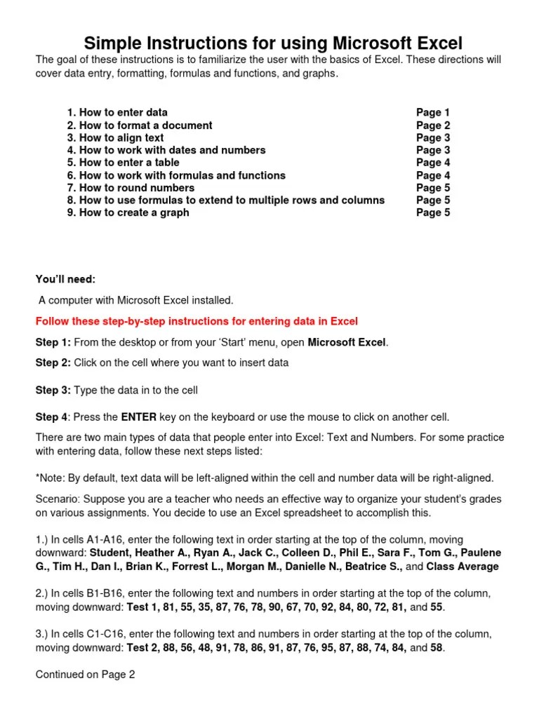Simple Instructions For Using Microsoft Excel | PDF | Microsoft Excel ...