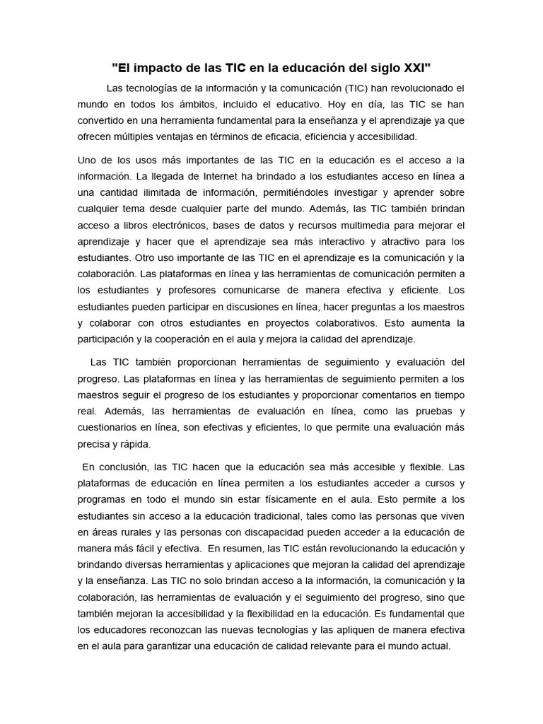 El Impacto De Las TIC En La Educación Del Siglo XXI.doc | PDF | Tecnología De Información Y ...