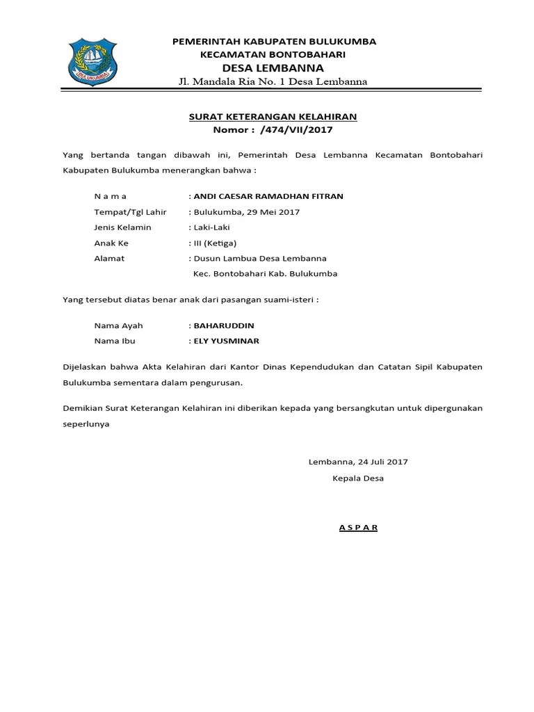 Surat Keterangan Kelahiran | PDF