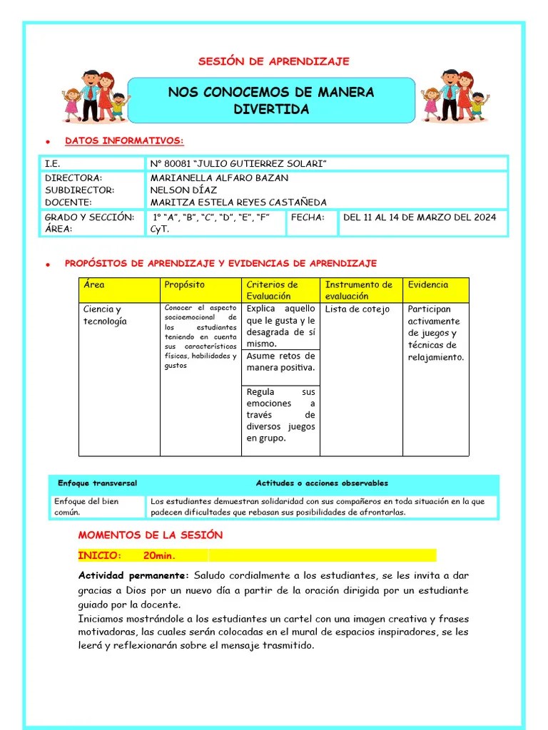 Sesión De Bienvenida 2024 Jgs. | PDF | Evaluación | Aprendizaje