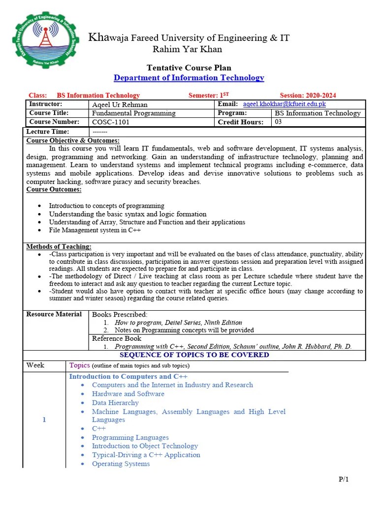 Programming Fundamental 1st Semester (COSC-1101) | PDF | Pointer (Computer Programming) | Algorithms