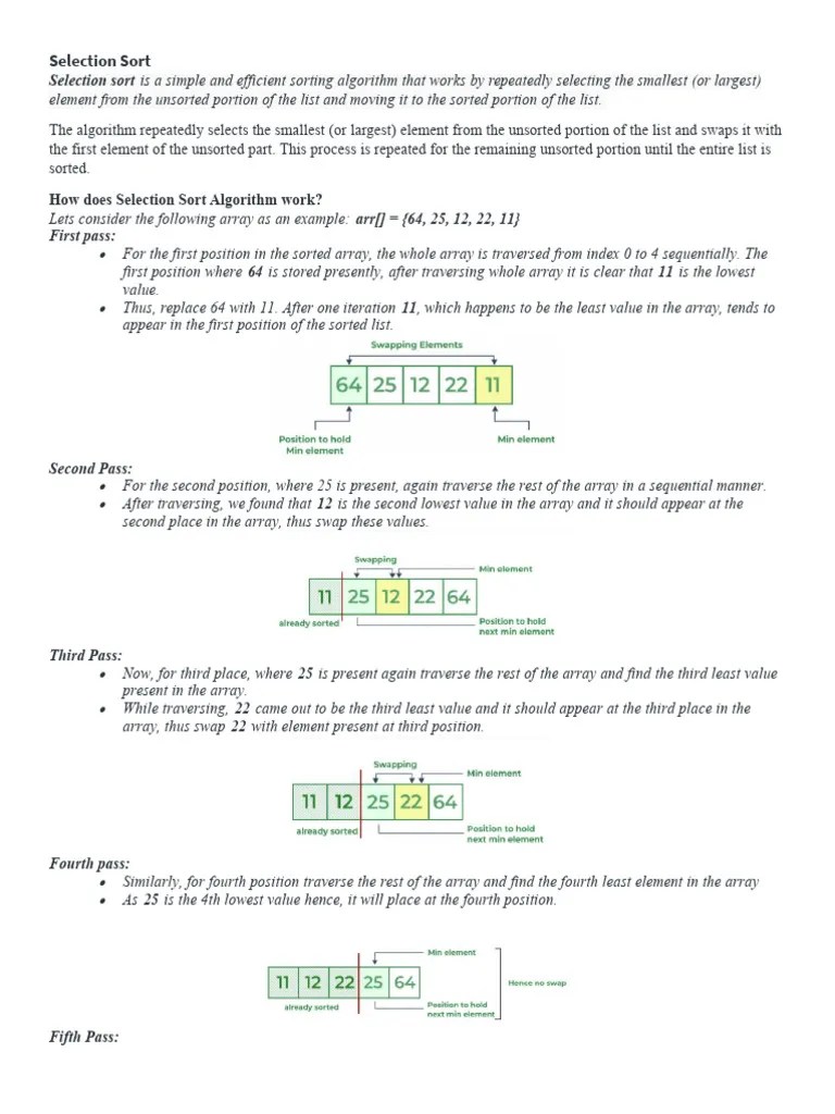 Selection Sort Algorithm | PDF | Computer Programming | Algorithms And ...
