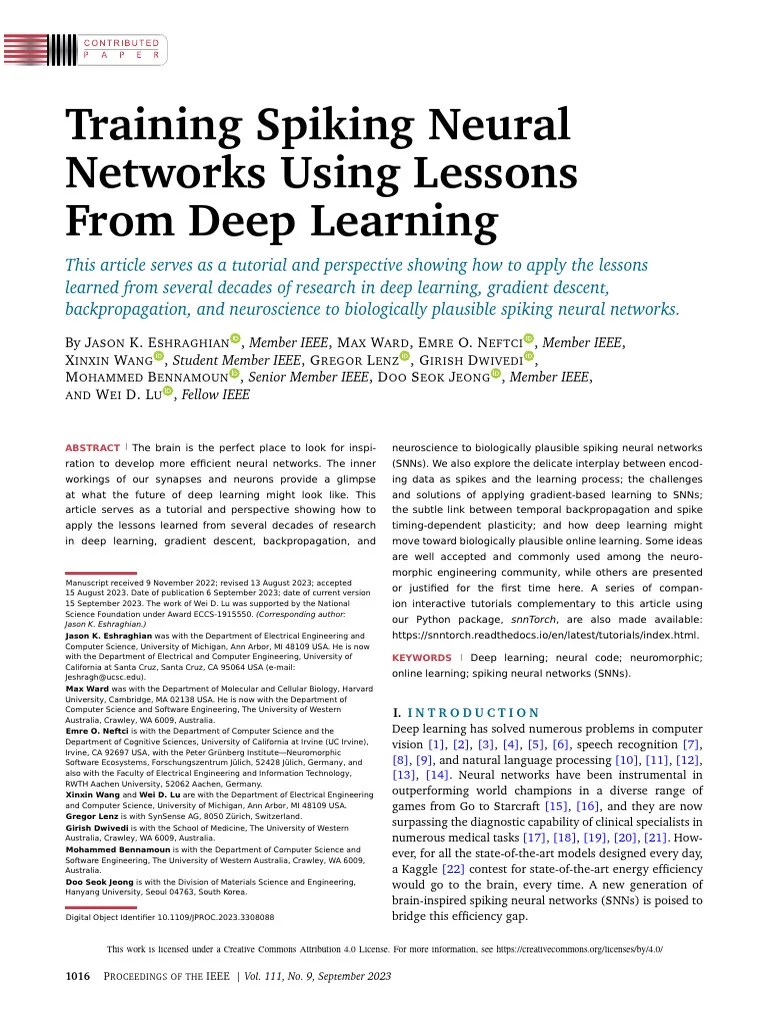 Training Spiking Neural Networks Using Lessons From Deep Learning ...