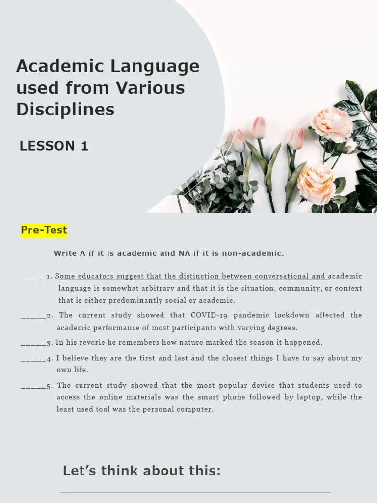 Lesson 1 Academic Language Used From Various Disciplines | PDF ...