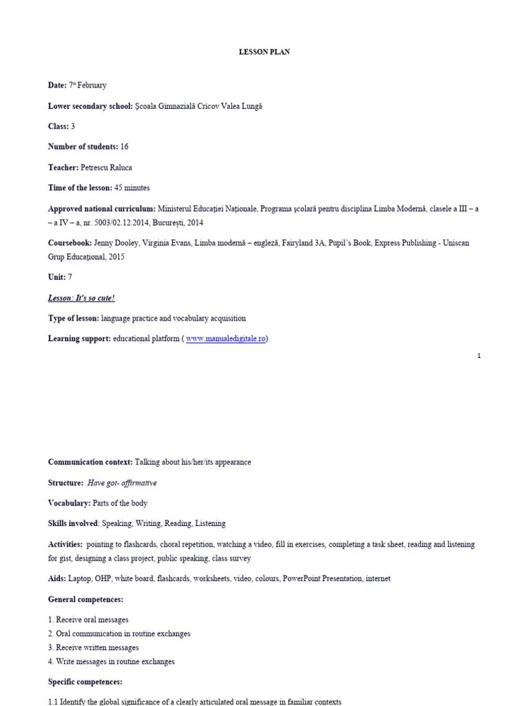 Lesson Plan 3 | PDF | Vocabulary | Teachers