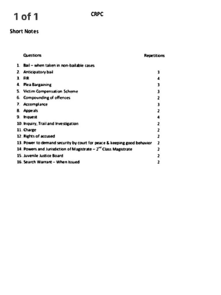CRPC Important Questions | PDF | Criminal Law | Public Law