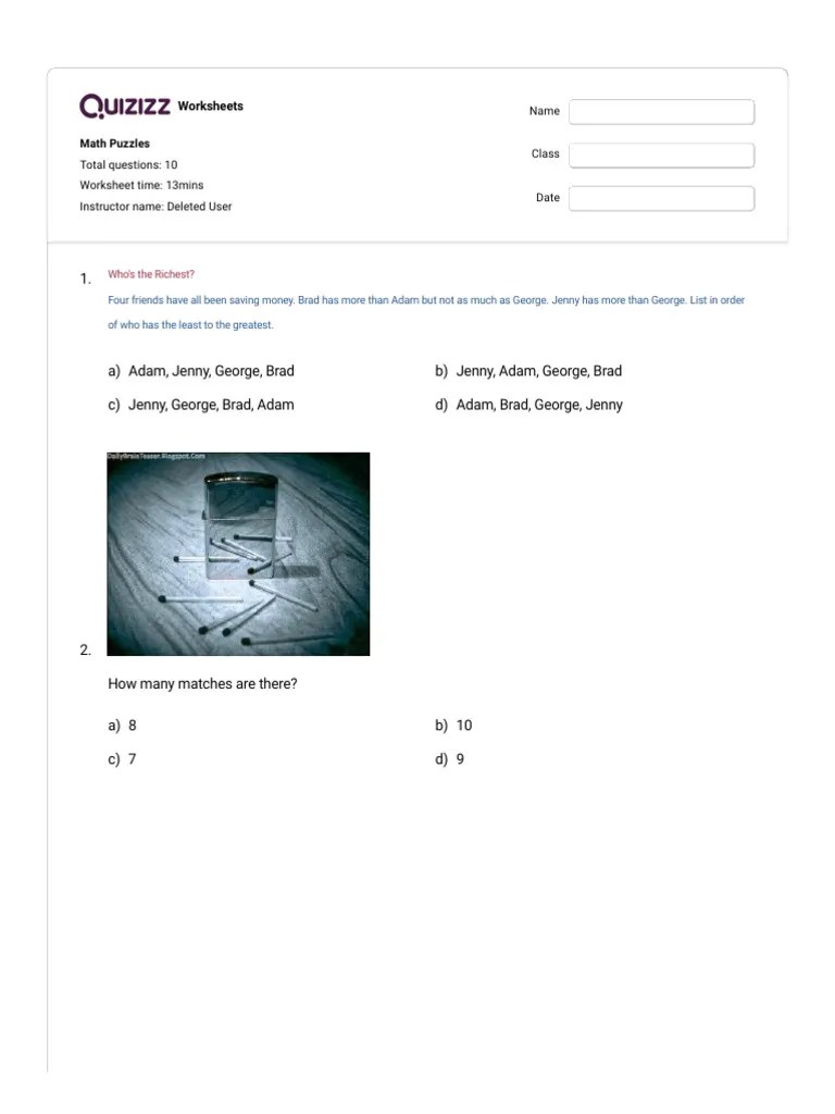 Quizizz - Math Puzzles | PDF
