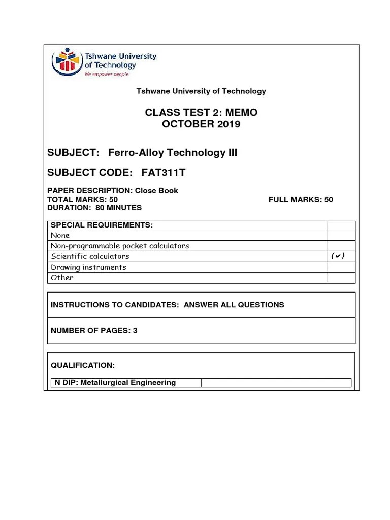 Class Test 2 Memo | PDF | Ion | Mole (Unit)