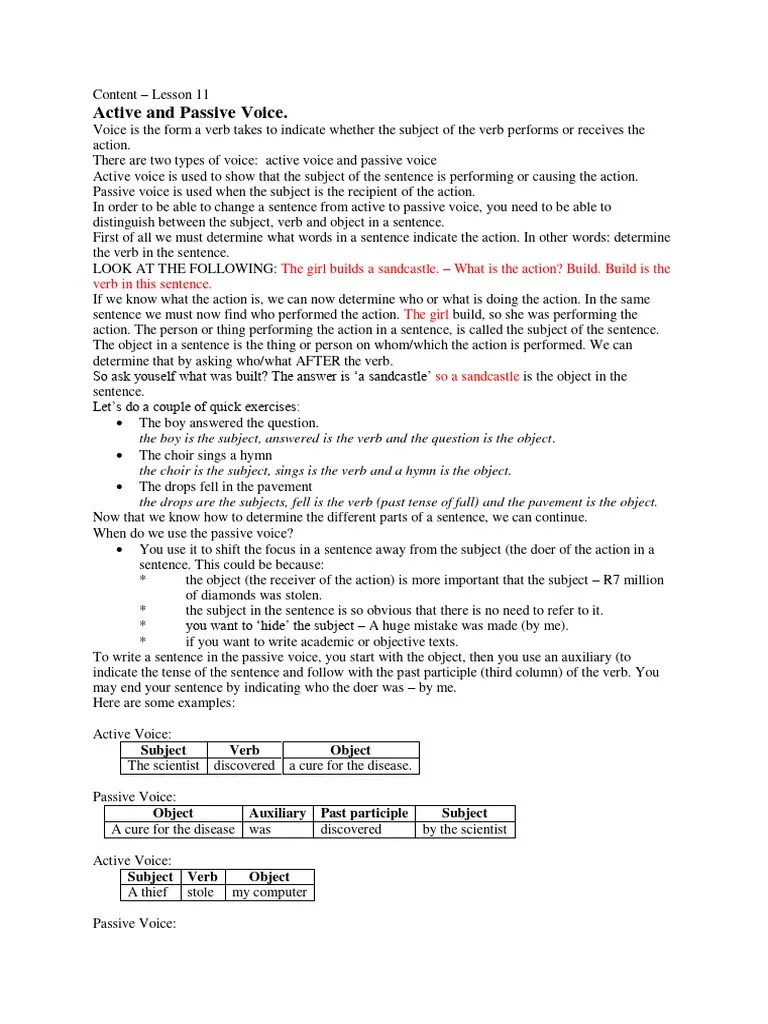 Active And Passive Voice. | PDF | Verb | Subject (Grammar)