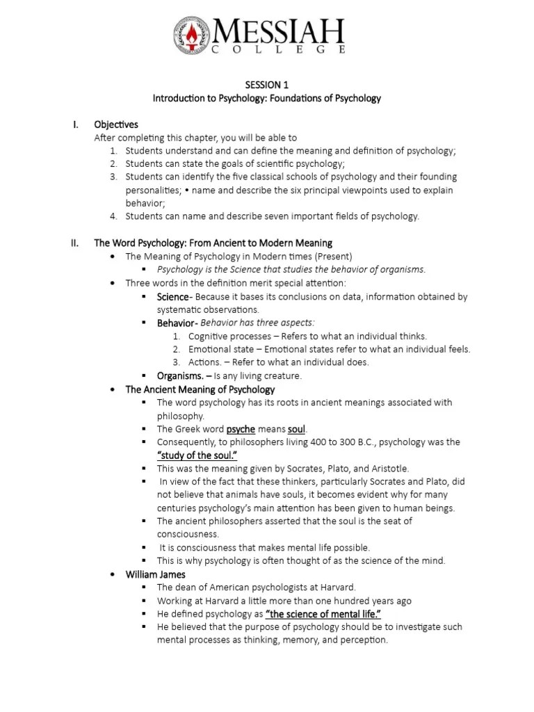SESSION 1 Intro To Psychology | PDF | Psychology | Psychoanalysis