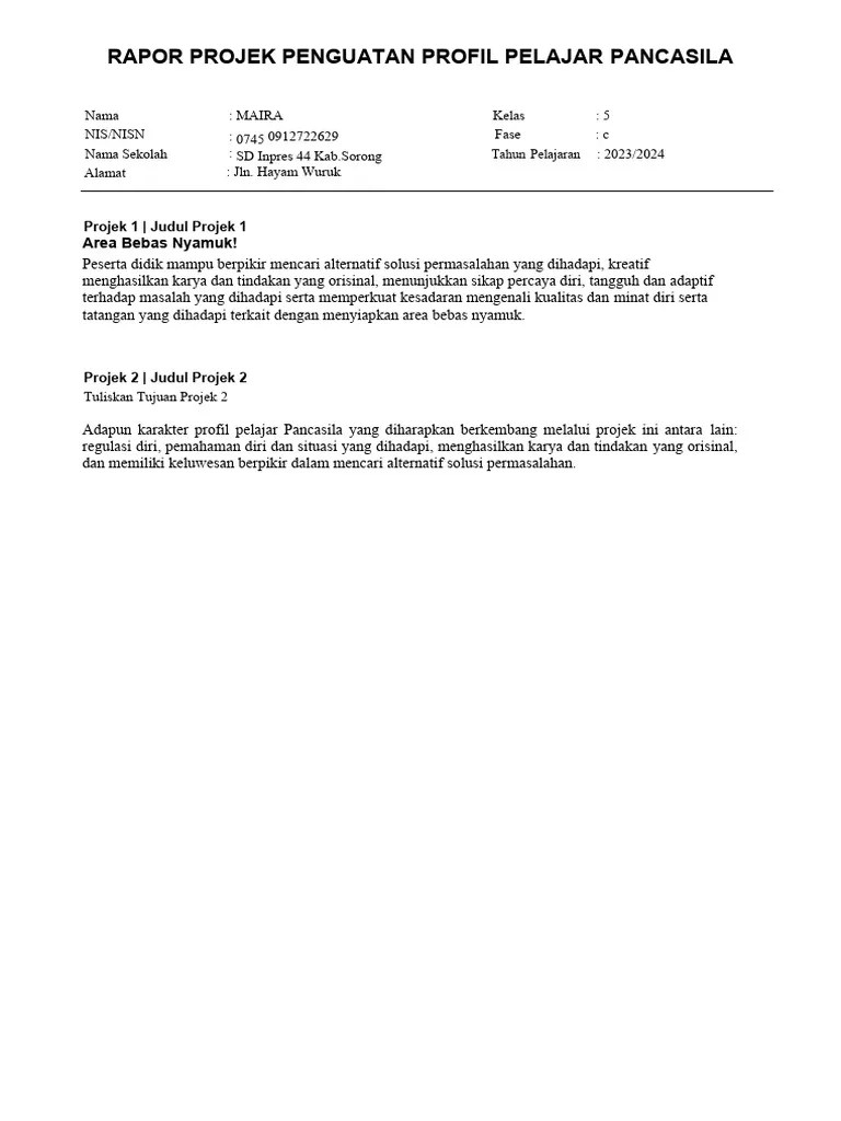 LK 3 - Membuat Contoh Laporan Akhir Projek Penguatan Profil Pelajar Pancasila (R2) ) | PDF