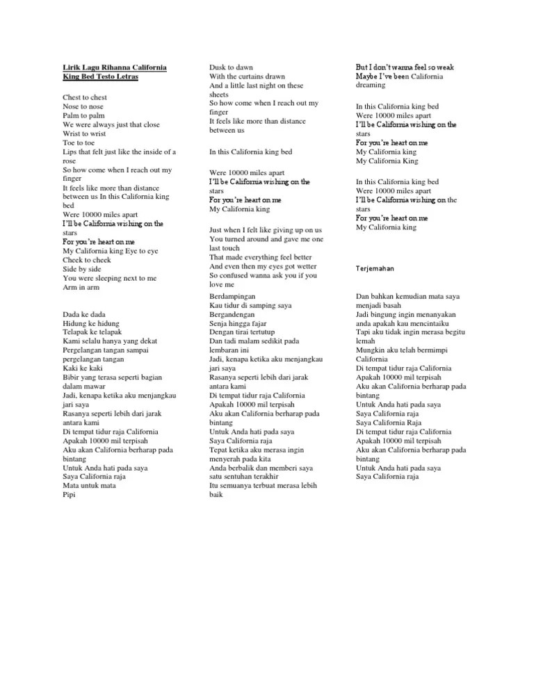 Up from my brain is where i bleed. Lirik Lagu Rihanna California King Bed Testo Letras Pdf