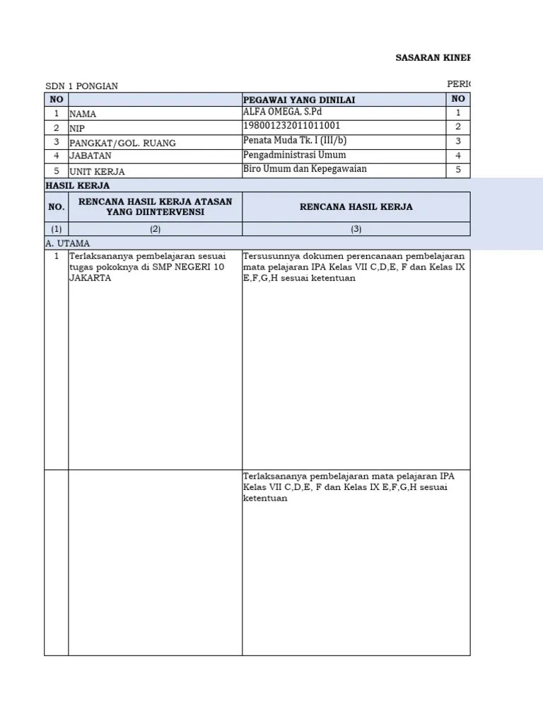 Contoh Format SKP Tahun 2022 | PDF