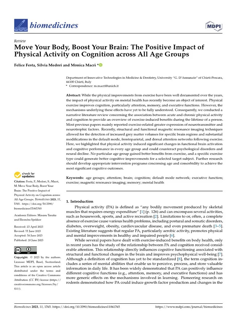 Move Your Body, Boost Your Brain - The Positive Impact Of Physical Activity On Cognition Across ...