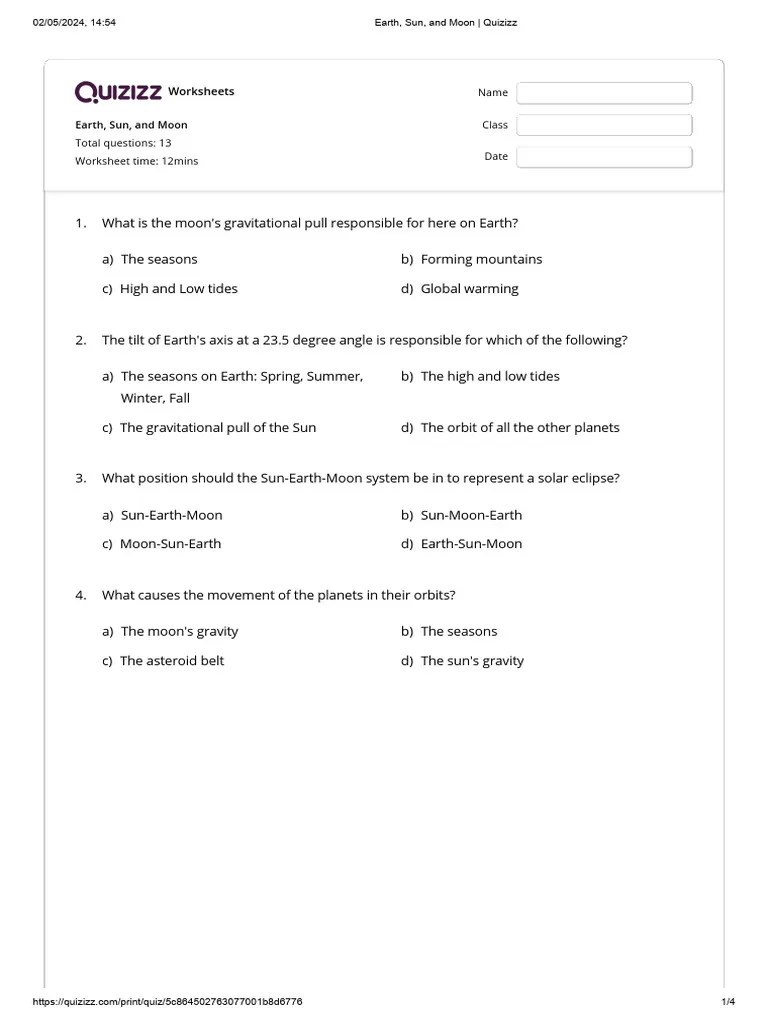 Earth, Sun, And Moon _ Quizizz | PDF | Moon | Earth