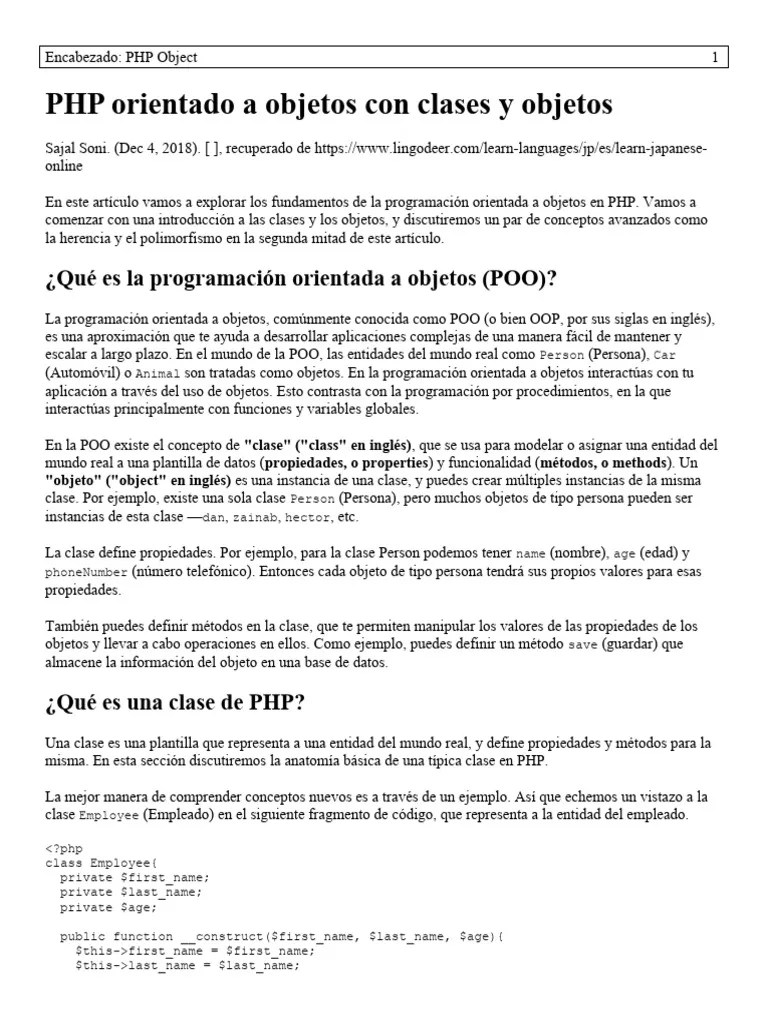 PHP Orientado A Objetos Con Clases Y Objetos | PDF | Objeto ...