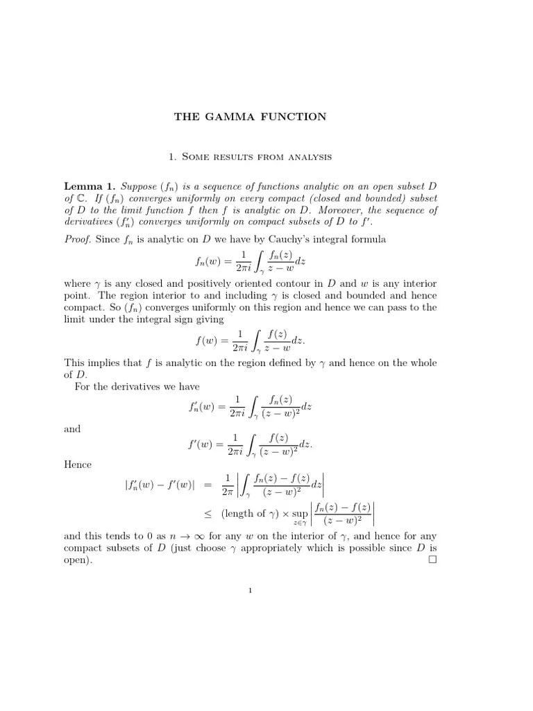 Gamma Function Notes | PDF | Limit (Mathematics) | Complex Analysis