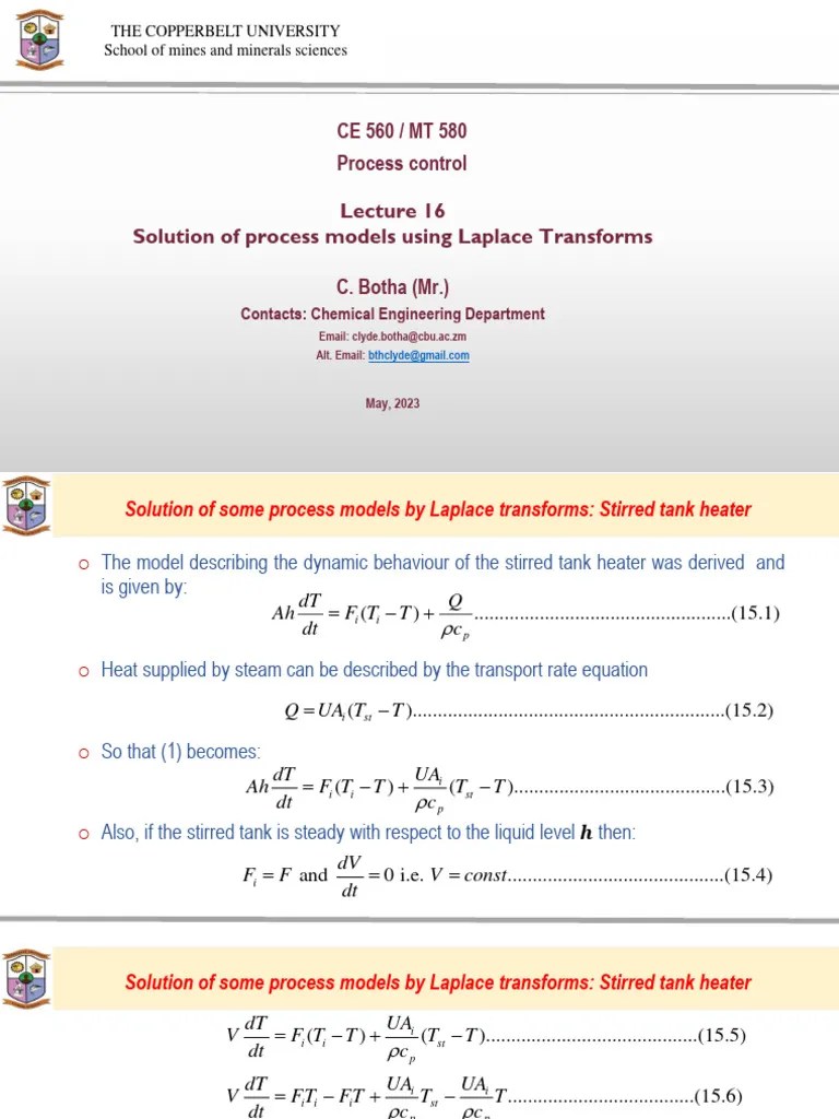 Process Control-lecture 16 | PDF | Equations | Laplace Transform