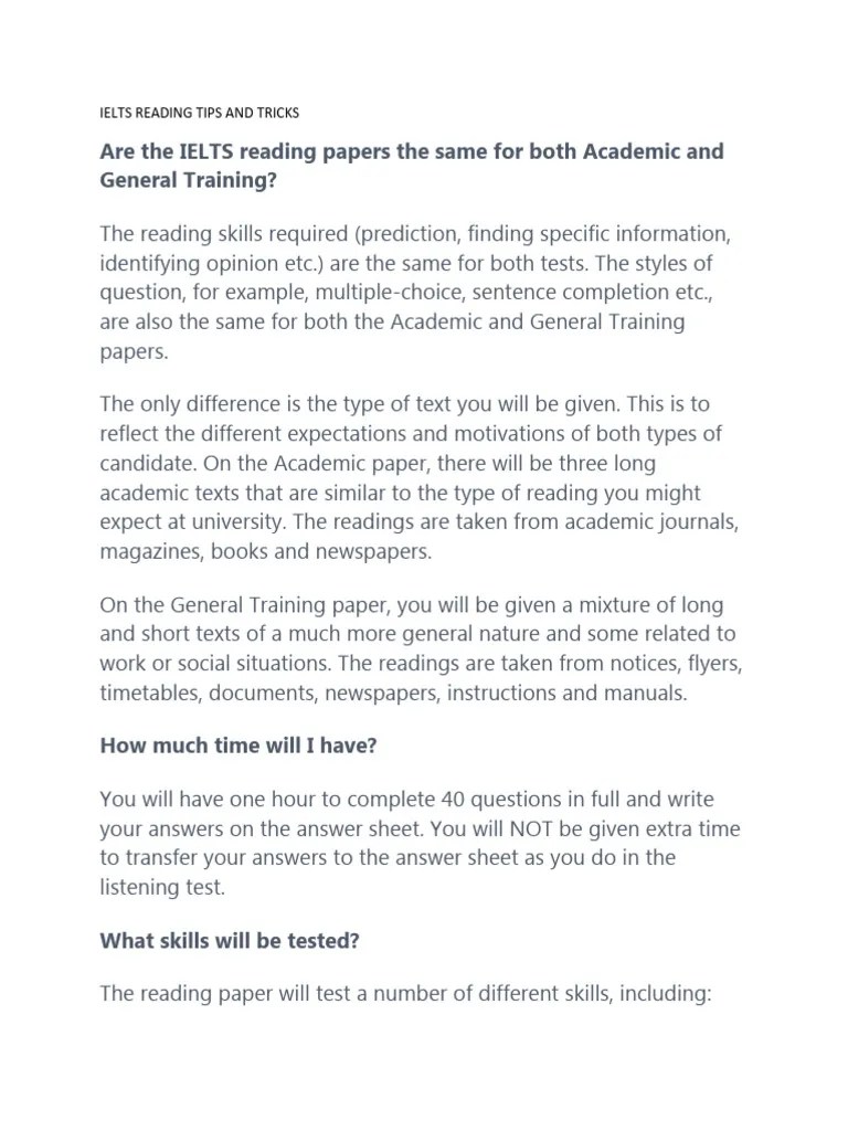 Ielts Reading Tips And Tricks General | PDF | International English ...