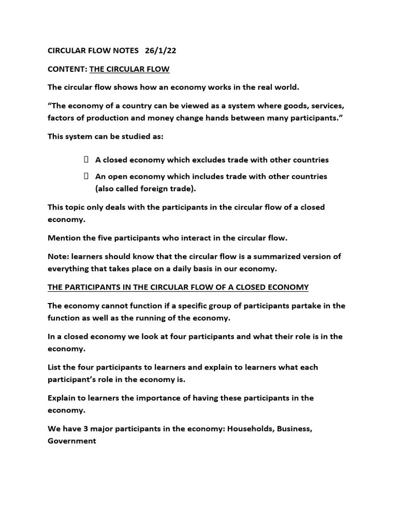 Circular Flow Notes | Download Free PDF | Market (Economics) | Labour ...