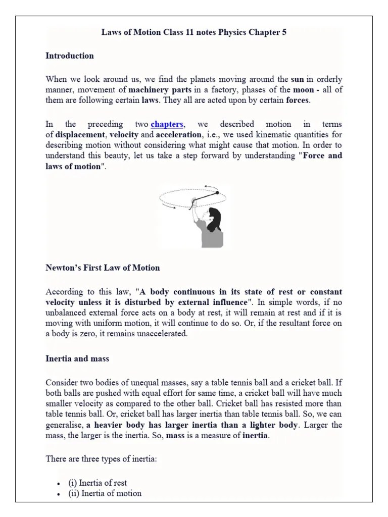 Laws Of Motion Class 11 Notes Physics Chapter 5 | Download Free PDF ...