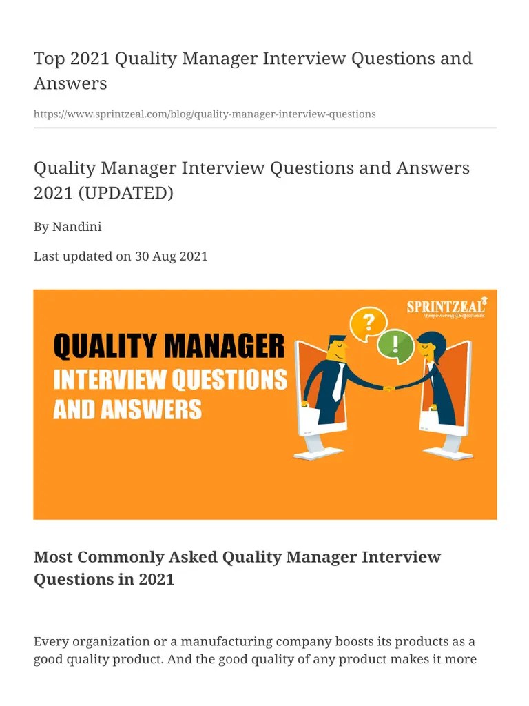 Top 2021 Quality Manager Interview Questions Answer | PDF | Quality ...