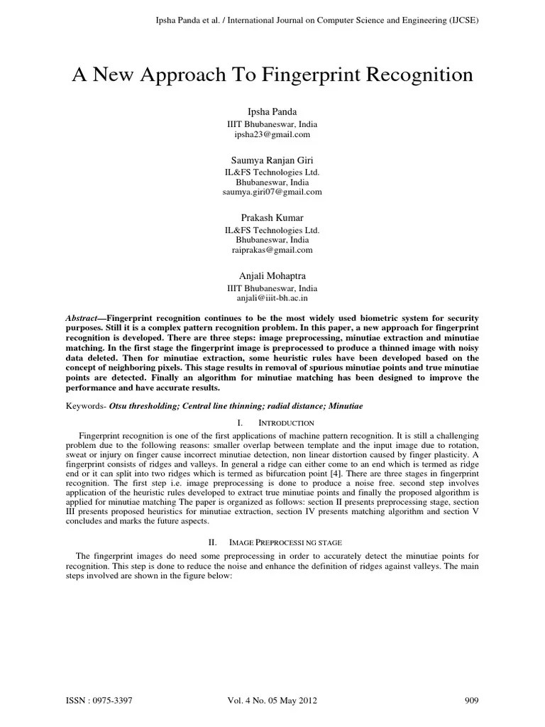 A New Approach To Fingerprint Recognition | PDF | Fingerprint | Algorithms