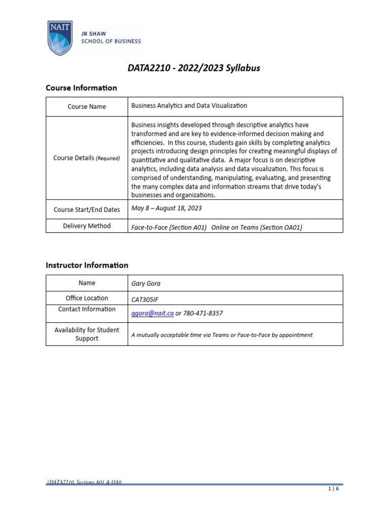 DATA2210 - Course Syllabus - 2022-23 Filled - Spring 2023 | PDF | Computing