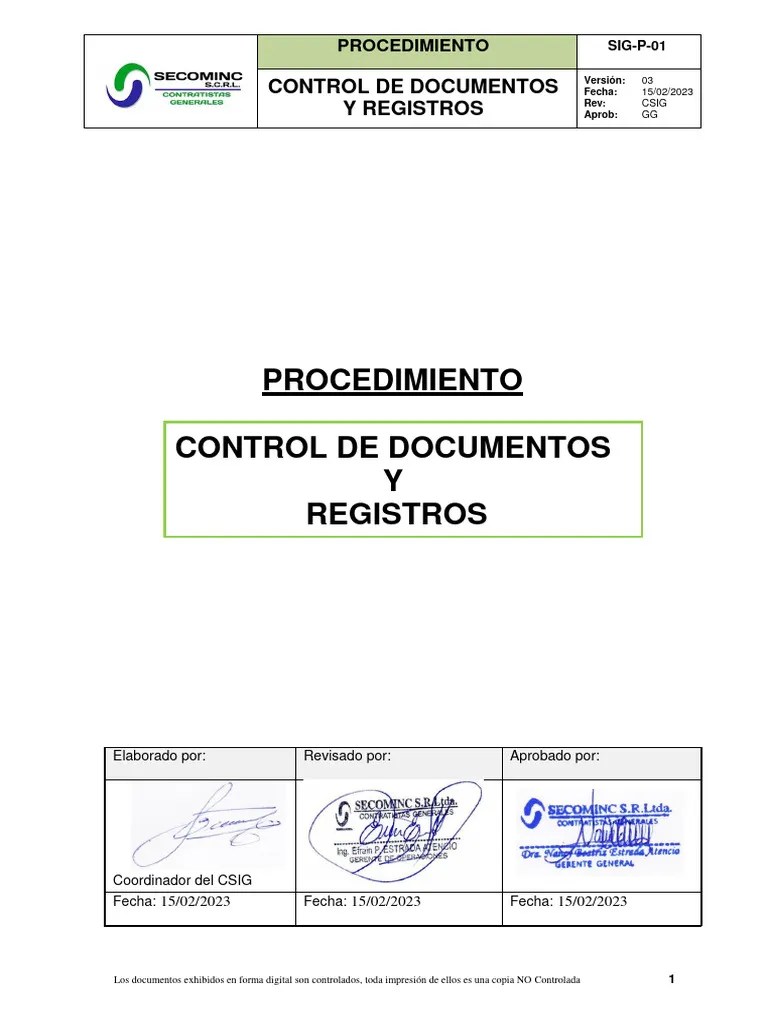 SIG-P-01 Control De Documentos Y Registros 2023 | PDF | Sistema De Información Geográfica ...