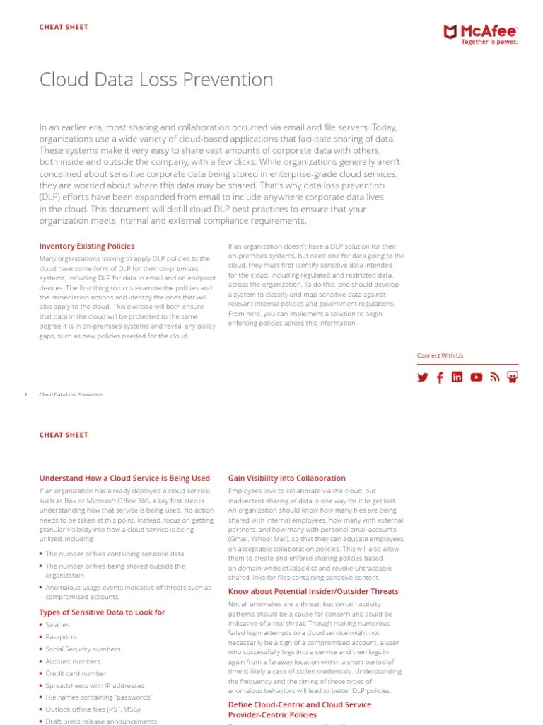 DLP CH Cloud Data Loss Prevention Cheat Sheet | PDF | Cloud Computing ...