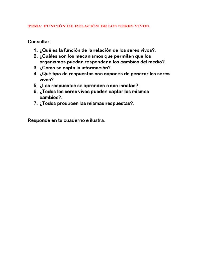 Taller Funcion De Relacion De Los Seres Vivos 8C | PDF