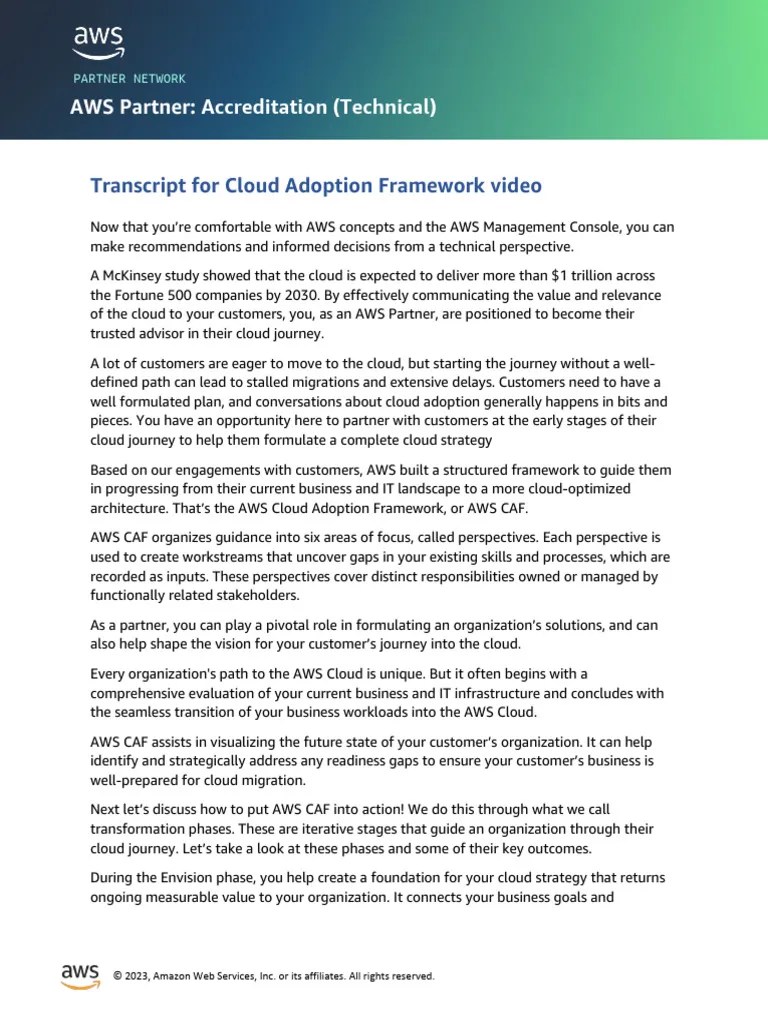 Transcript For Introduction To AWS Cloud Adoption Framework | Download ...