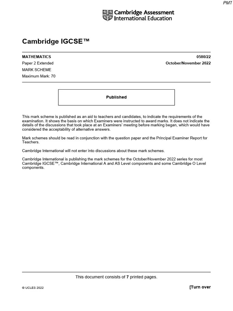 November 2022 (v2) MS - Paper 2 CAIE Maths IGCSE | PDF | Mathematics