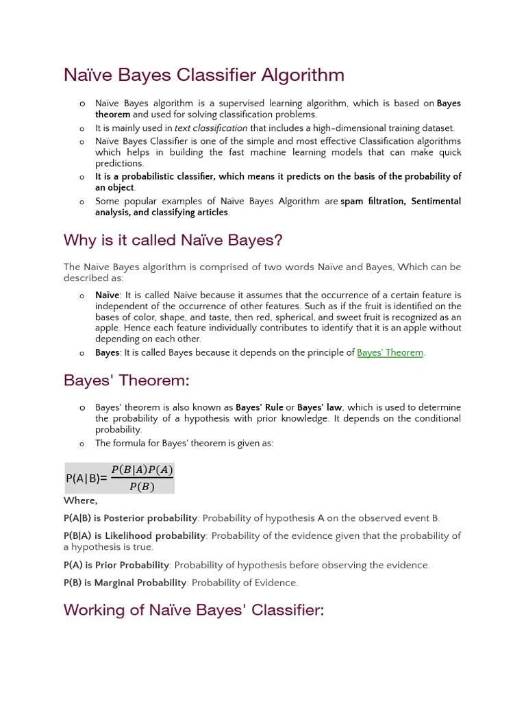 UNIT IV Na-Ve Bayes Classifier Algorithm | PDF | Support Vector Machine ...