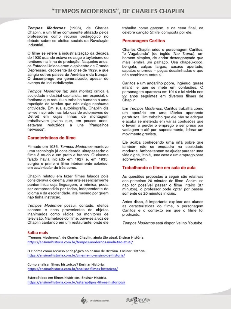 Tempos Modernos De Charles Chaplin Omxh77 | PDF | Charlie Chaplin