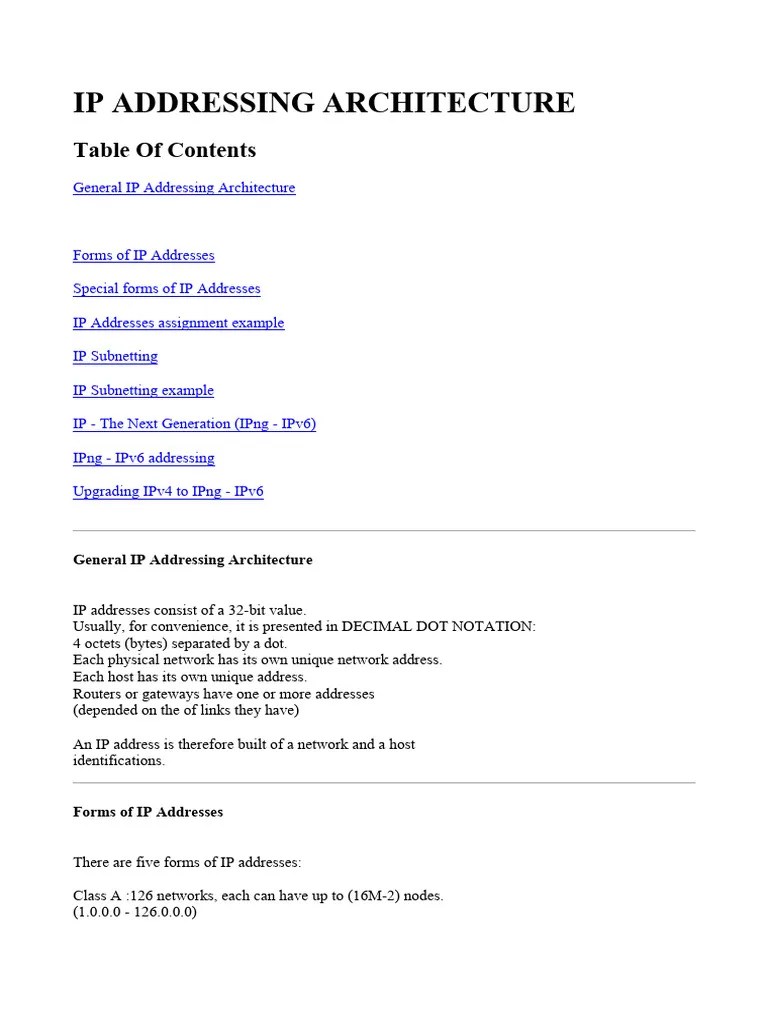 ReS1.08 IP ADDRESSING ARCHITECTURE | PDF | Ip Address | I Pv6