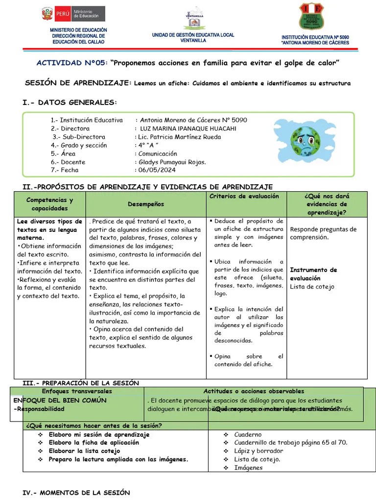 Sesión Afiche Del Cuidado Del Medio Ambiente Comunicación 06.05.24 ...