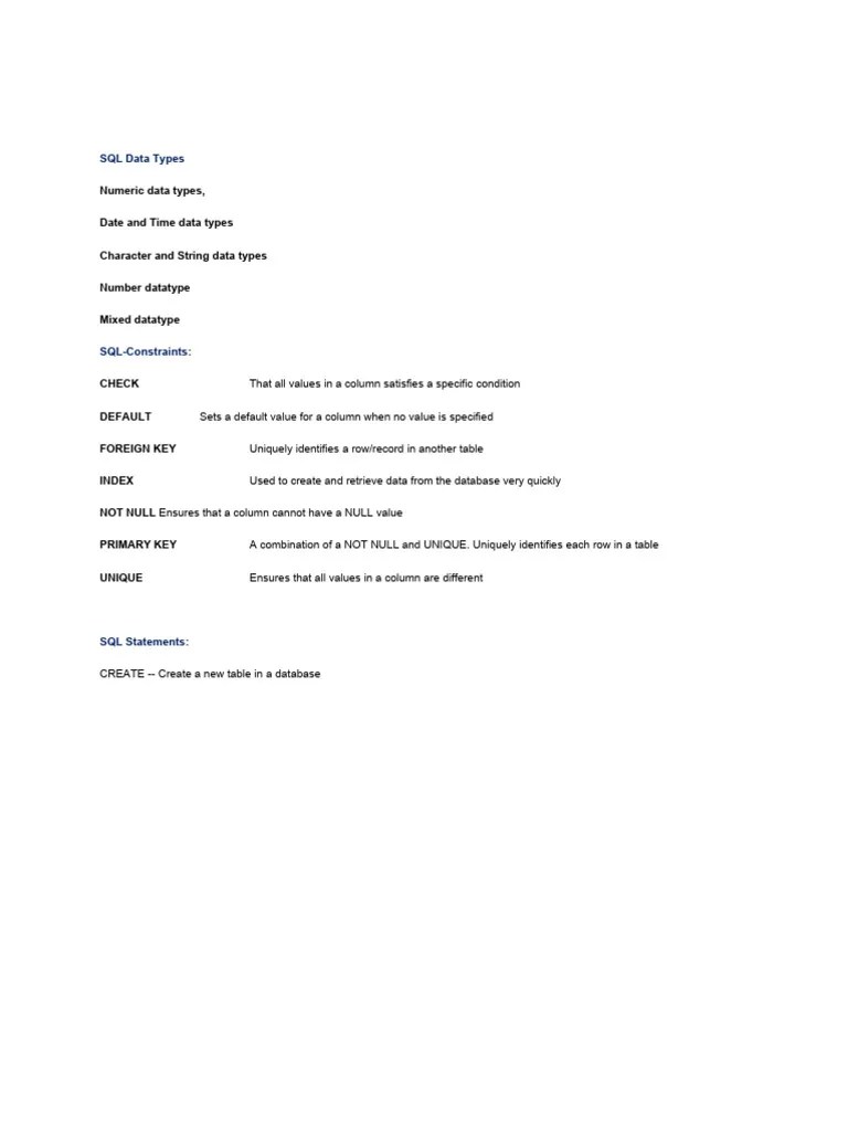 SQL Data Types | PDF