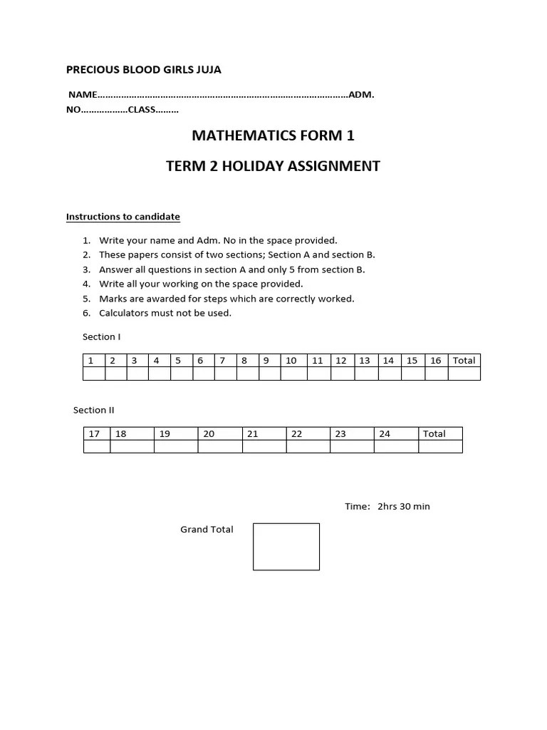 MATHEMATICS-FORM-1 2024 | PDF | Arithmetic