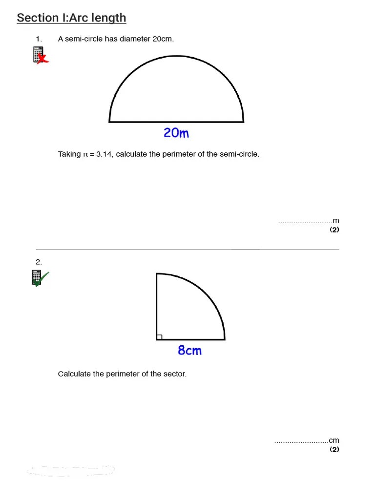 Arc Length & Sector Area | PDF | Area | Circle