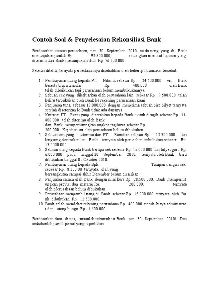 Contoh Rekonsiliasi Bank Pengertian Soal Dan Pembahasan Pengertian Rekonsiliasi Bank Istilah Tujuan Dan Proses.