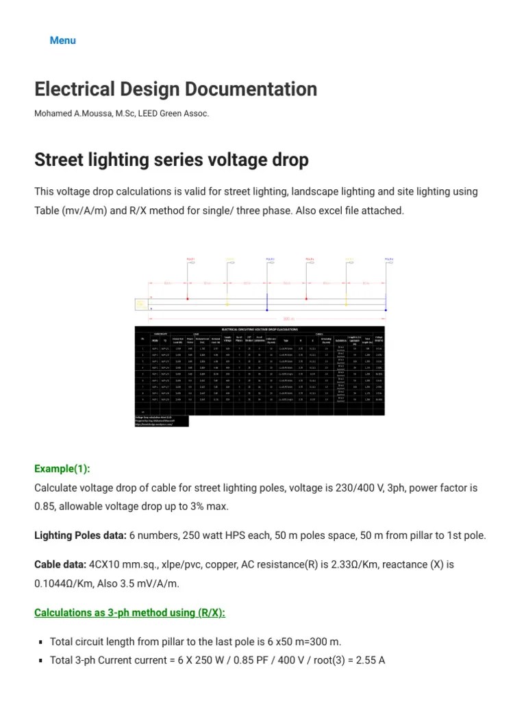 Street Lighting Series Voltage Drop - Electrical Design Documentation ...